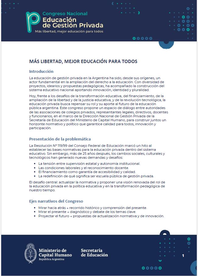 Agenda del Congreso Nacional de Educación de Gestión Privada 2026