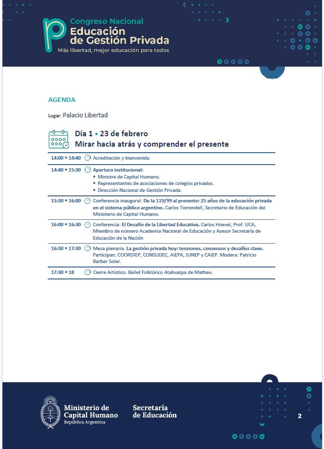 Agenda del Congreso Nacional de Educación de Gestión Privada 2026