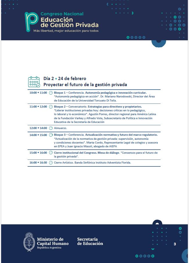 Agenda del Congreso Nacional de Educación de Gestión Privada 2026